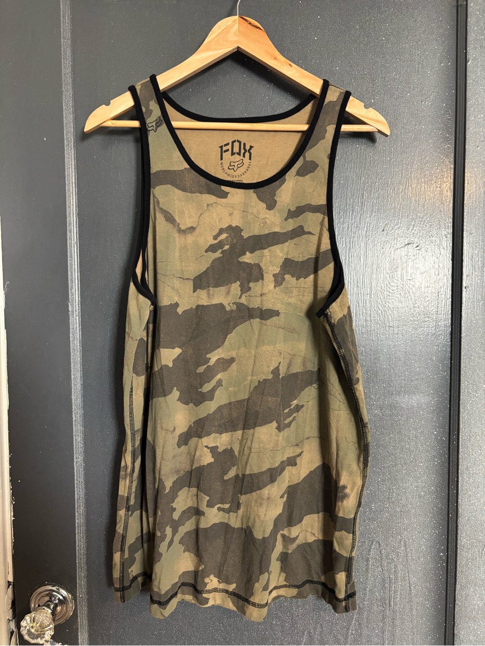 Fox Camo Tank Top in Olive and Black Trim